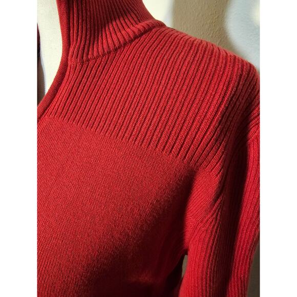 Tommy Hilfiger Womens Red Ribbed Sweater 1/4 Zip Pullover Logo Stripe Trim XL - Picture 3 of 7